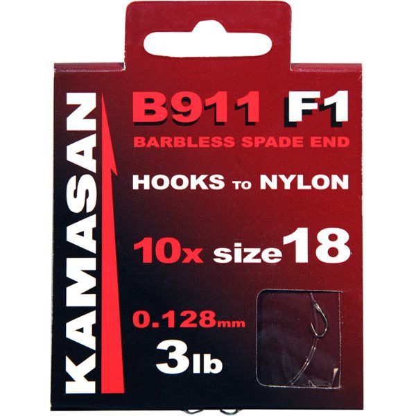Kamasan F1 Spade Barbless Hook To Nylon