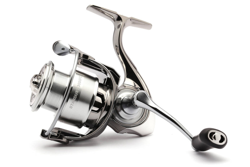 A silver Kinetic Stardust Spinning Reel with a graphite composite body and diecast aluminium spool.