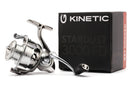 Spinning reel with Kinetic box on a white background