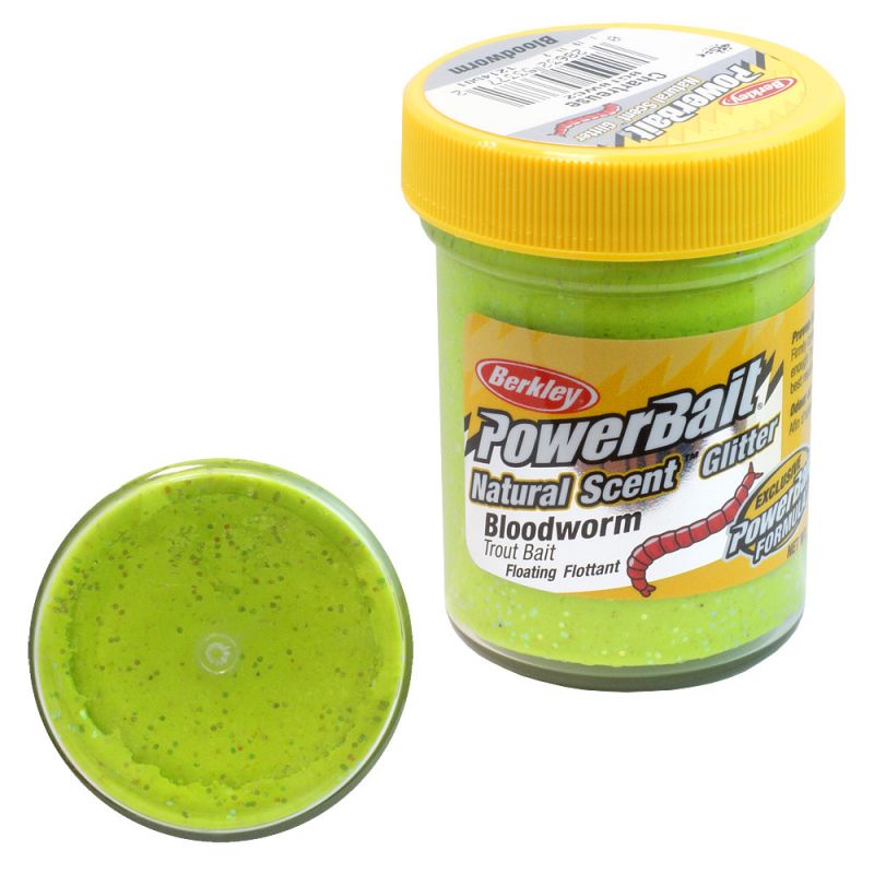 Berkley PowerBait Natural Glitter Trout Bait Bloodworm Chartreuse