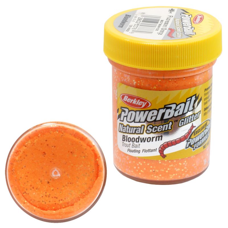 Berkley PowerBait Natural Glitter Trout Bait Bloodworm Fluorescent Orange