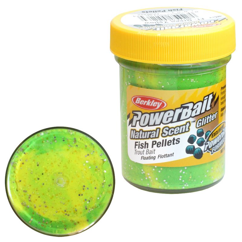 Berkley PowerBait Natural Glitter Trout Bait Fish Pellets Fluorescent Green Yellow