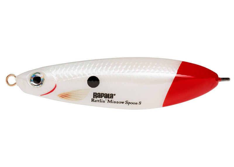 Rapala Rattlin Minnow Spoon 8cm 16g Pearl White Red Tail